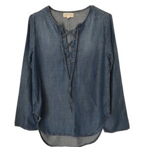 Anthro Cloth & Stone lace-up chambray tencel denim tunic top XS S